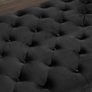 Black Rectangular Velvet <b>Sofa</b> Bench with Solid Wood Legs & Attached Cylindrical Pillows for <b>Living</b> <b>Room</b> - Product Image 4