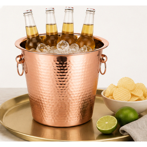 Ensemble de seaux à glace en cuivre martelé et de bols en marbre de luxe, bac isotherme pour vin et champagne, idéal pour bars, hôtels et fêtes - Product Image 4