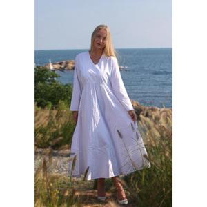 Vestido largo de algodón blanco para mujer, manga larga, cuello en V, corte holgado, vestido largo informal para verano - Product Image 4