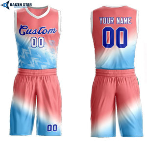 Custom Basketball Jersey Set Blue Gradient V-Neck Sleeveless Sublimated Mesh Breathable Elastic Waist Adult Unisex 100% - Product Image 4