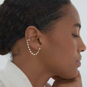 Pendientes de Oreja Tipo Cuff con Cadena, Sin Perforación, Oro Sólido de 14k y 18K, Conector de Cartílago, Bisel con Diamante Redondo Cultivado en Laboratorio, Precio de Fábrica - Product Image 6