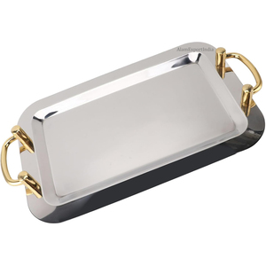 Bandeja de Servicio Rectangular Vintage de Nueva Llegada con Asa Dorada Acabado Pulido para Restaurantes, Catering, Hogar, Oficina y Bodas - Product Image 2