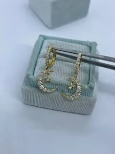 Pendientes de Plata de Ley 925 con Forma de Luna Creciente y Estrella de Moissanita, Joyería de Lujo para Mujer, Regalo - Product Image 3