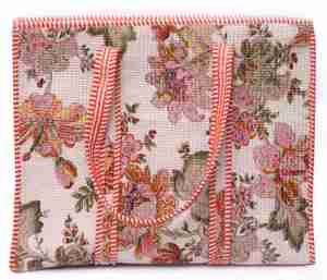 Floral Cotton Quilted Tote Bag Handmade Indian Block Print Shoulder Bag Lightweight Travel Tote bag - Product Image 1