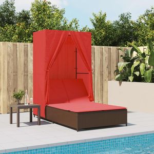 Tumbona Doble con Techo de Poliratán Marrón y Cortinas, Muebles de Exterior Duraderos - Product Image 1