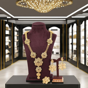 ชุดเครื่องประดับแฟชั่นทองชุบ 14K 18K 24K แบบขายส่ง, สร้อยคอยาวลายดอกไม้, ชุดเครื่องประดับทองชุบแบบยาว - Product Image 3