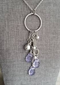 Pendentif en verre tchèque en forme de goutte d'eau lavande avec fleur d'orchidée plaquée or, bijoux de fiançailles vintage - Product Image 5
