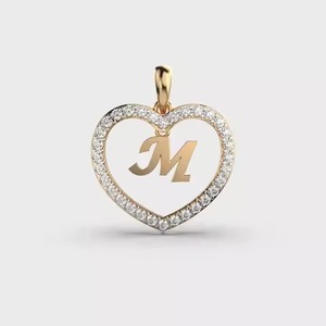 Pendentif en argent en forme de cœur avec alphabet d'amour personnalisé et moissanite, nouveau prix de gros en Inde, pendentifs et breloques en diamant - Product Image 2