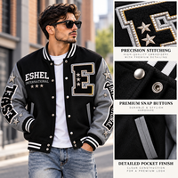Blouson universitaire décontracté pour homme, noir et gris, avec patch brodé lettre, boutons-pression, style baseball, automne, prix de gros, personnalisation OEM