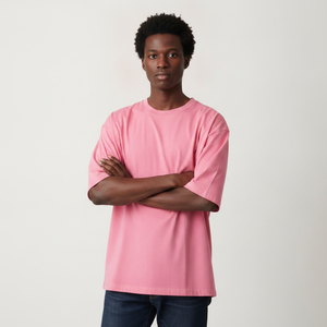 T-shirt Hip Hop Oversize Noir Personnalisé pour Homme, Épaules Tombantes, Coton Lourd 100%, Couleur Unie, Coupe Ample, Logo Personnalisé - Product Image 1