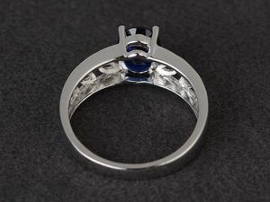 Anillo de Zafiro Azul Corte Ovalado, Anillo de Boda de Plata Esterlina, Joyería Solitaria con Piedra de Nacimiento de Septiembre - Product Image 5