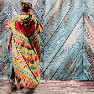 Traditionnel Tie Dye Motif Femmes Surdimensionné Kimono Veste Bohème Festival Dentelle Garniture Bandeau Robe Longue Kimono - Product Image 4
