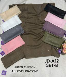 Latest Sheen Chiffon Diamond Luxury Shimmer <b>Hijab</b> Collection Rhinestone Borders Glitter Finish Elegant Formal Floral/Plaid <b>Satin</b> - Product Image 2