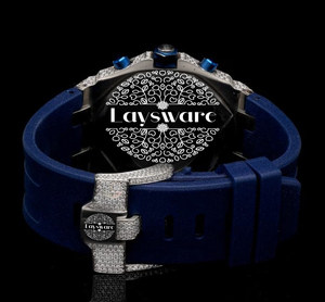 นาฬิกาข้อมือผู้ชาย Laysware รุ่นพรีเมียม ประดับเพชรโมอิสซาไนต์เต็มหน้าปัด สายยางสีน้ำเงิน ดีไซน์หรูหรา สไตล์ฮิปฮอป ประดับเพชรเต็มเรือน - Product Image 4