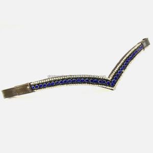 Bride de cheval en cuir à cinq rangées en forme de V, avec bandeau en cristal de verre bleu rose, prix direct usine, approvisionnement direct fabricant - Product Image 6