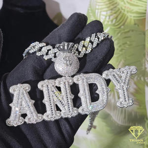 Custom " ANDY " <b>Name</b> Pendant Moissanite Diamond Cuban Link <b>Chain</b> Hip Hop Iced Out Necklace For Men Women - Product Image 3