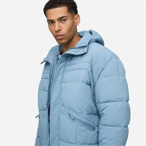 Chaqueta Acolchada con Capucha Azul Claro para Hombre, Corte Regular, Poliéster, Resistente al Viento, Abrigo Casual de Invierno con Cierre de Cremallera - Product Image 5