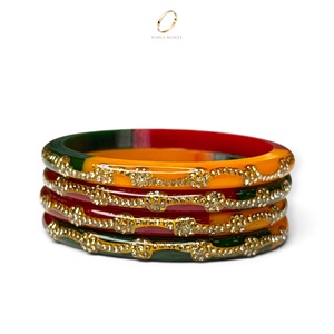 Ensemble de bracelets en acrylique multicolores de style cachemire à finition brillante pour femmes, plaqué or de luxe avec finition décorative en cristal, prix de gros - Product Image 2