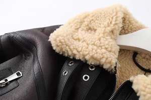 Chaquetas de Motociclista Personalizadas para Mujer, Abrigos de Moda con Forro de Lana y Piel, Elegantes, con Cinturón y Cremallera, Talla Grande, Abrigo de Cuero - Product Image 6