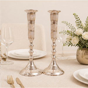 Juego de 2 Candelabros de Plata con Incrustaciones de Madreperla de Lujo, Decoración Moderna para el Hogar, Bodas, Navidad, Cenas - Product Image 4