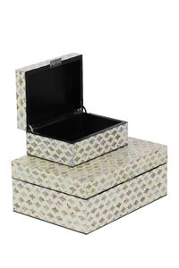 Luxury Iridescent Shell Inlay Rectangular <b>Box</b> Set of Modern Mosaic Mother of Pearl Nested Storage Boxes for <b>Vanity</b> - Product Image 4