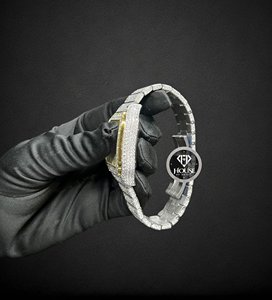 Reloj de Cuarzo Cuadrado con Incrustaciones de Diamantes, Bisel de Acero Inoxidable, Esfera Analógica, Unisex, de Lujo, con Cristal, Estilo Hip Hop - Product Image 5