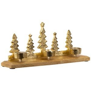 Luxury Gold Christmas <b>Tree</b> Candle Holder Handicraft Metal Tealight Stand Wooden Base Festive Winter Forest <b>Tabletop</b> Centerpiece - Product Image 1