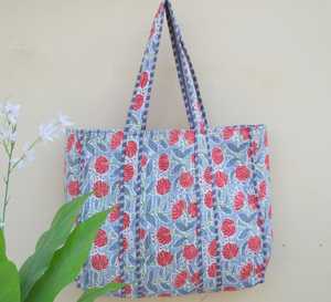 Quilted Cotton Fabric Tote Bag Eco Friendly Reusable Shopping Bag Handmade Cotton Carry Bag Custom Gift Tote - Product Image 2