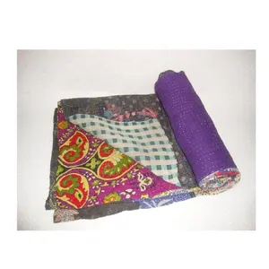 Selimut Kantha Vintage kustom buatan tangan selimut reversibel India selimut kapas selimut seprai lempar