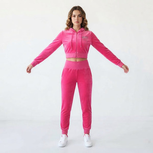 Stylish Winter Women's Hooded Solid Fleece 2-Piece Short Sleeve Sweating Tracksuits Versatile Set Knee-length 100% Cotton - Product Image 4