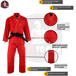 Uniforme d'entraînement d'arts martiaux en mélange de coton, de bonne qualité, professionnel, robuste, de couleur rouge unie, confortable, pour enfants - Product Image 3