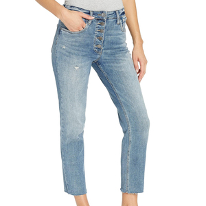 Jeans de mezclilla acampanados de cintura alta para mujer, talla grande, lavados, transpirables, ecológicos, hasta el tobillo, de tela vaquera, al por mayor, de alta calidad - Product Image 1