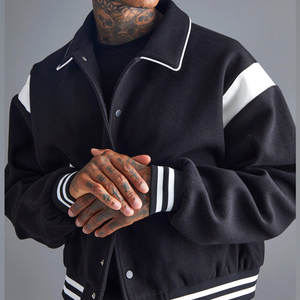 Chaqueta Bomber Unisex de Algodón 100% Personalizada, Estilo Casual, Negra, para Invierno, Estilo Urbano, Holgada, Tipo Béisbol, Servicio OEM, Gran Venta - Product Image 3
