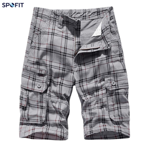 Shorts cargo tricotés à jambe droite pour hommes, style décontracté, motif uni à carreaux, cinq poches, taille mi-haute, vente en gros - Product Image 2