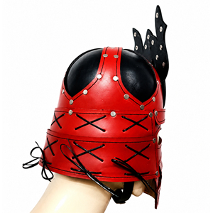 Casco de Dragón Samurai Japonés Hecho a Mano en Cuero Rojo con Patrón de Cruz, Accesorio de Moda para Disfraces de Cosplay y Fiestas de Halloween - Product Image 5