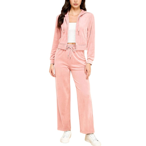 Conjunto Deportivo de 2 Piezas para Mujer, Sudadera con Capucha y Pantalones Jogger, de Terciopelo de Algodón Ecológico, con Pedrería y Patrón Bordado Personalizado - Product Image 1