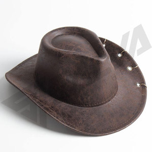 Sombrero de Vaquero Occidental de Cuero de Alta Calidad OEM al por Mayor, Sombrero de Cubo con Borde Curvo y Logotipo Personalizado, Gorra de Vaquera - Product Image 6