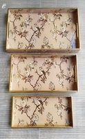 Ensemble de 3 plateaux en MDF de qualité supérieure, motif floral émaillé, pour la décoration de la maison, le petit-déjeuner ou comme organiseur de bijoux