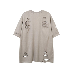 Wholesale Men's Heavyweight 100% Cotton Streetwear T-Shirt Blank Vintage Washed Boxy Cropped Oversized Distressed 300 Grams - Product Image 2