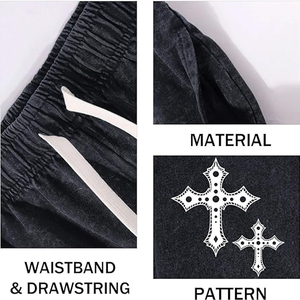 Pantalones Cortos de Algodón 100% con Cordón Ajustable, Logotipo Personalizado OEM de Fábrica, Bordado Gráfico de Alta Calidad, Dobladillos sin Rematar, Lavado Ácido y Pedrería - Product Image 5