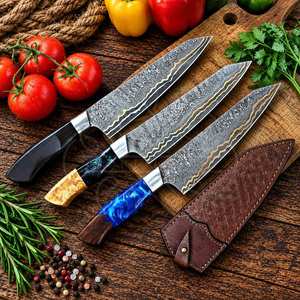 Cuchillo de Chef de Cobre Damasco Premium, Forjado a Mano, Ambidiestro, Acabado de Alto Brillo, Diseño Ergonómico, Mango Personalizado Afilado - Product Image 3
