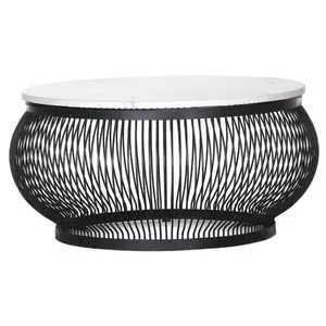 Table basse décorative en bois poli avec plateau en bois et structure en métal blanc pour salon, villas et usage domestique - Product Image 5