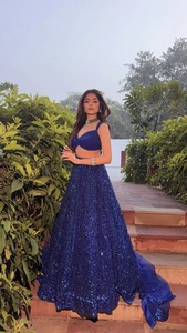 Ensemble Lehenga Choli tendance bleu roi à sequins, tenue de soirée de créateur, Lehenga indien avec dupatta, pour mariage et occasions festives - Product Image 4