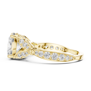 Bague de fiançailles solitaire en or jaune personnalisée avec diamant ovale de laboratoire et bande pavée pour femme - Product Image 4