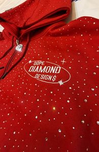 Custom Zipper <b>Puller</b> Streetwear Rhinestone Hoodie Embroidery Logo on Front & Distressed Embroidery on Back Fleece Hoodie - Product Image 6