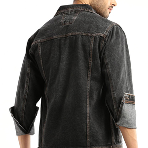 Washed Cotton Vintage <b>Denim</b> Varsity <b>Jacket</b> With Front Zipper Blank Hem Distressed Jeans Motorcycle Outdoor <b>Jacket</b> Coat <b>Custom</b> - Product Image 3