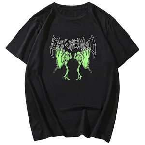 T-shirt noir à manches courtes pour homme, col rond, coupe classique, en jersey de coton, style streetwear, imprimé éclair, logo 90 sur le devant - Product Image 2