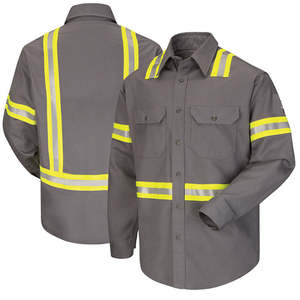 Veste de sécurité personnalisée pour homme à manches longues, haute visibilité, classe 1 ANSI, imperméable, avec bandes réfléchissantes, boutonnée, pour mécanicien - Product Image 4