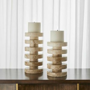 Porte-bougie en bois rustique avec un design artisanal élégant pour centre de table, décoration intérieure et occasions spéciales - Product Image 5