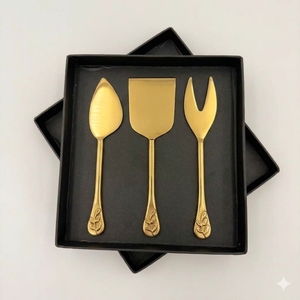 New Quality Gold PVD Finish Stainless Steel Metal <b>Cheese</b> <b>knives</b> <b>Set</b> with Antique Handle Finished Organized and Easy to Use - Product Image 2